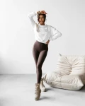 Legginsy damskie OLAVOGA DOPET 2025 beżowe  - maWer Fashion