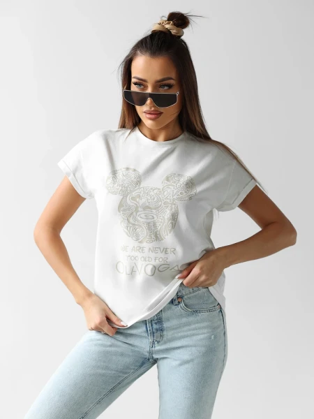 T-shirt damski OLAVOGA SOURIS 2025 ecru - maWer Fashion
