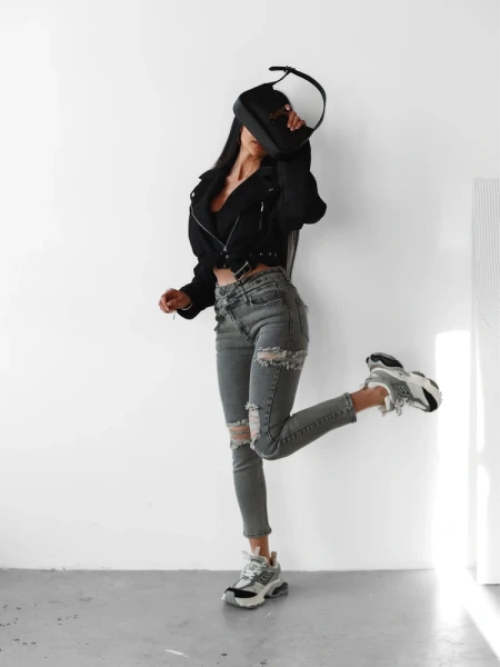 Spodnie jeansowe damskie OLAVOGA LUNA 2025 szare - maWer Fashion