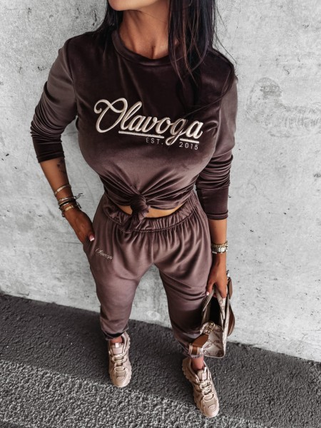 Welurowy komplet damski OLAVOGA SOULMATE brąz – maWer Fashion