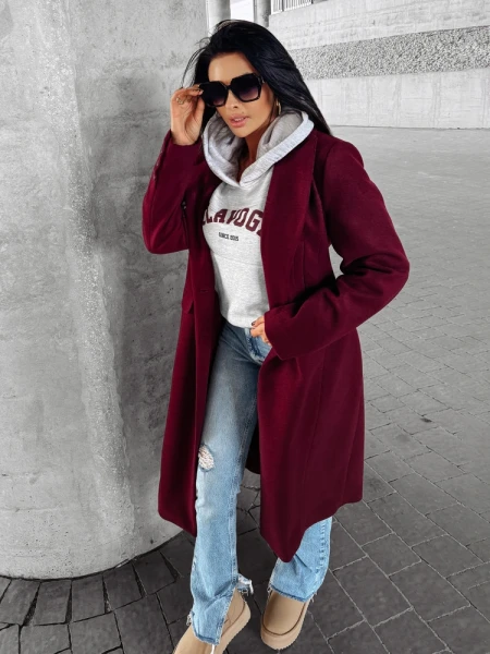 Płaszcz damski OLAVOGA PRIMO bordowy – maWer Fashion