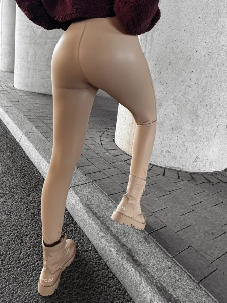 Legginsy damskie OLAVOGA MAGE beżowe - maWer Fashion