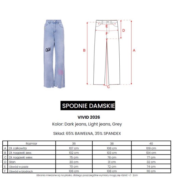 Spodnie damskie jeansy OLAVOGA VIVID 2026 jasny jeans - maWer Fashion