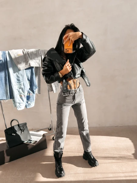 Spodnie damskie jeansy OLAVOGA SKYLINE 2026 szare - maWer Fashion