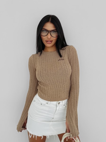 Sweter damski OLAVOGA ZIRRA 2025 brązowy - maWer Fashion