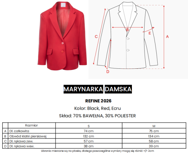 Marynarka damska OLAVOGA REFINE 2026 czerwona - maWer Fashion