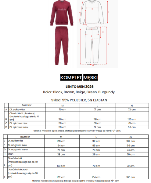 Polarowy komplet męski OLAVOGA LENTO MEN 2026 bordowy - maWer Fashion