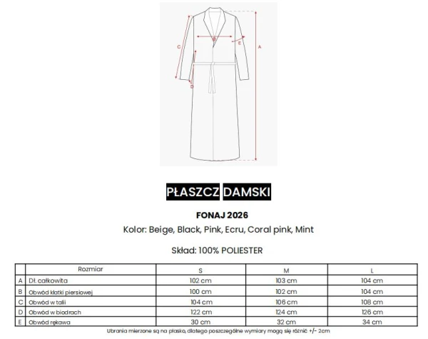 Płaszcz damski OLAVOGA FONAJ 2026 róż- maWer Fashion