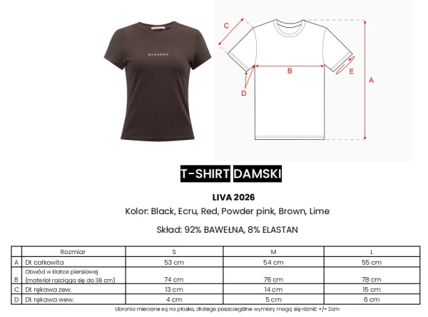 T-shirt damski OLAVOGA LIVA 2026 brąz - maWer Fashion