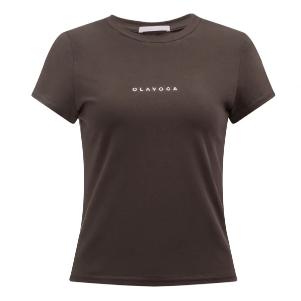 T-shirt damski OLAVOGA LIVA 2026 brąz - maWer Fashion