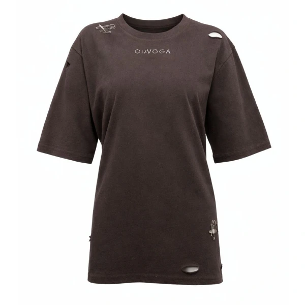 T-shirt damski OLAVOGA ZOANCE 2026 brązowy - maWer Fashion