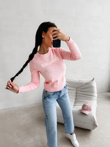 Sweter damski OLAVOGA ZAIO 2026 pudrowy róż - maWer Fashion