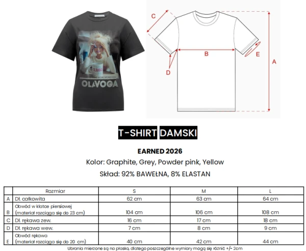 T-shirt damski OLAVOGA EARNED 2026 grafit - maWer Fashion