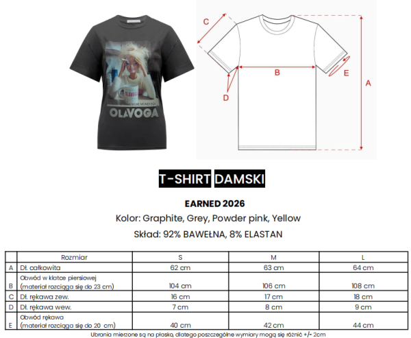 T-shirt damski OLAVOGA EARNED 2026 szary - maWer Fashion