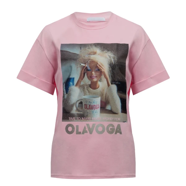 T-shirt damski OLAVOGA EARNED 2026 pudrowy róż - maWer Fashion