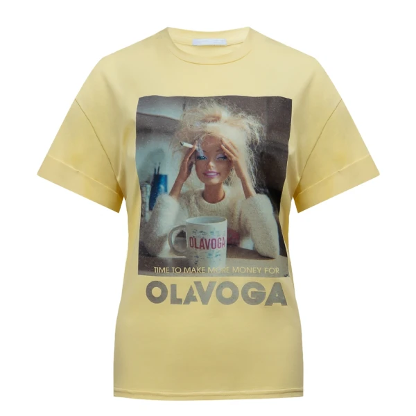 T-shirt damski OLAVOGA EARNED 2026 żółty - maWer Fashion