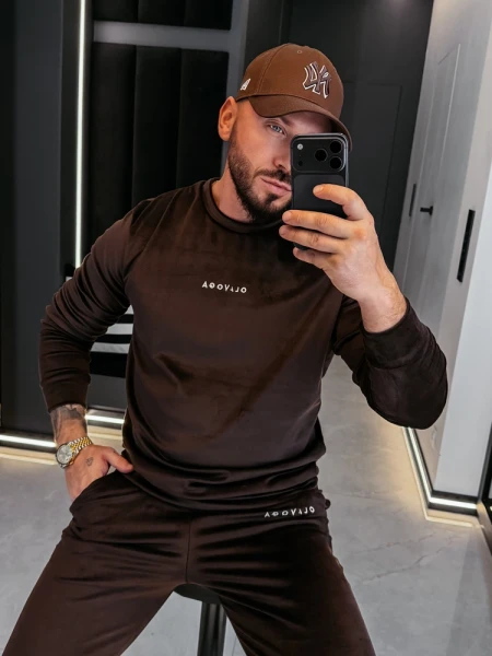 Welurowy komplet męski OLAVOGA LEGACY 2026 brąz - maWer Fashion