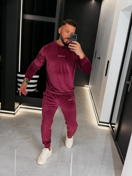 Welurowy komplet męski OLAVOGA LEGACY 2026 śliwka - maWer Fashion