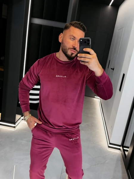 Welurowy komplet męski OLAVOGA LEGACY 2026 śliwka - maWer Fashion