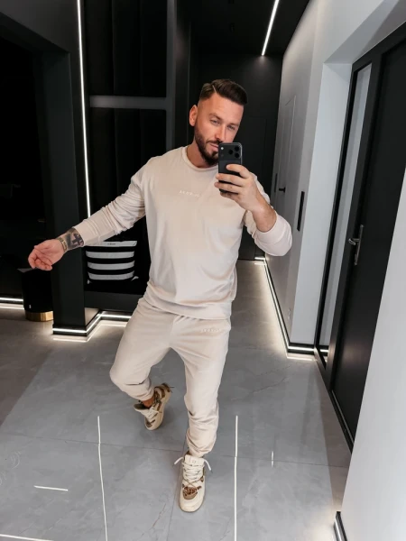 Welurowy komplet męski OLAVOGA LEGACY 2026 beż - maWer Fashion
