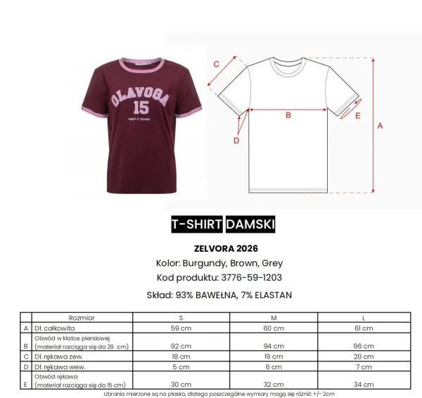 T-shirt damski OLAVOGA ZELVORA 2026 brąz - maWer Fashion