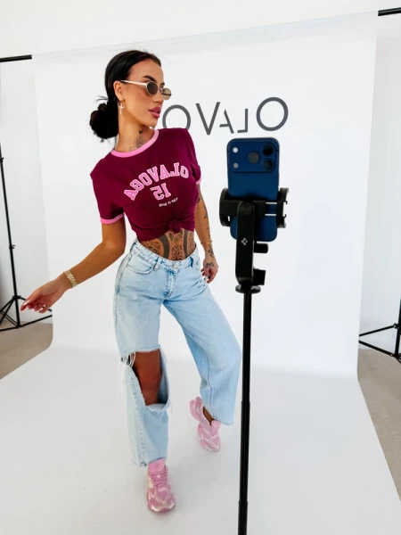 T-shirt damski OLAVOGA ZELVORA 2026 burgund  - maWer Fashion