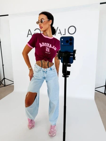 T-shirt damski OLAVOGA ZELVORA 2026 burgund  - maWer Fashion