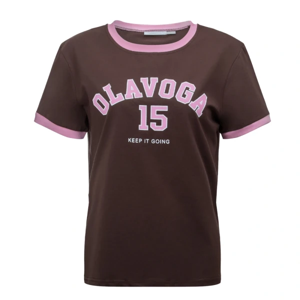 T-shirt damski OLAVOGA ZELVORA 2026 brąz - maWer Fashion