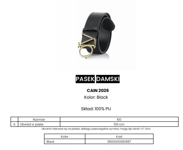 Pasek damski OLAVOGA CAIN 2026 czarny - maWer Fashion