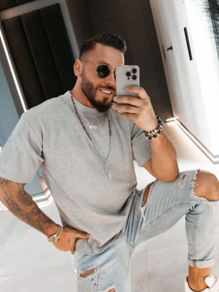 T-shirt męski OLAVOGA NOVAVEON 2026 szary - maWer Fashion