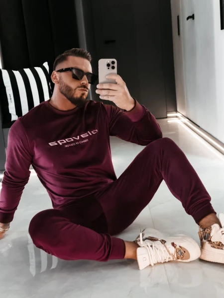 Welurowy komplet męski OLAVOGA SKIP 2026 bordo - maWer Fashion