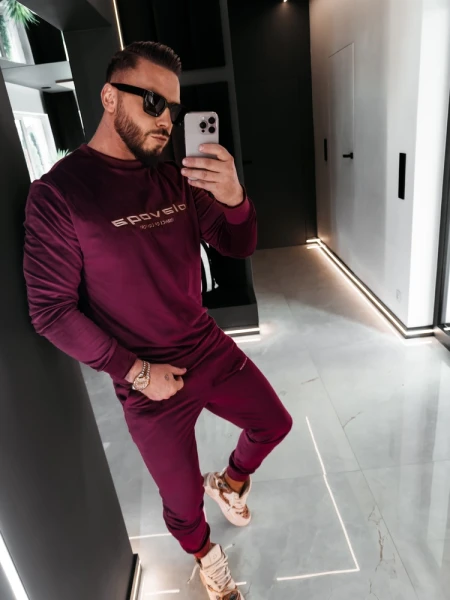 Welurowy komplet męski OLAVOGA SKIP 2026 bordo - maWer Fashion