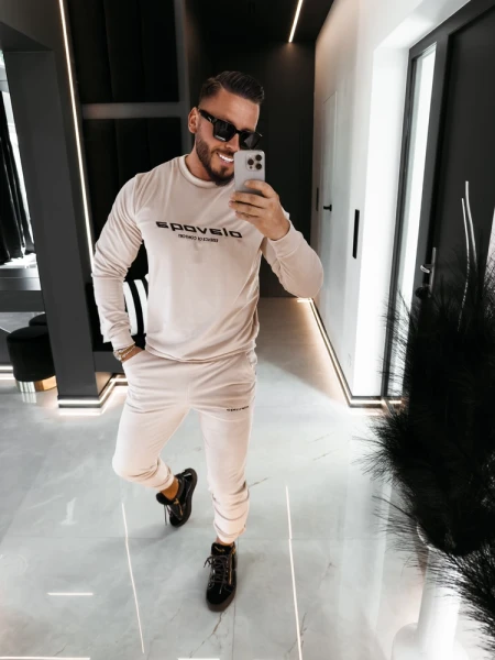 Welurowy komplet męski OLAVOGA SKIP 2026 beż - maWer Fashion