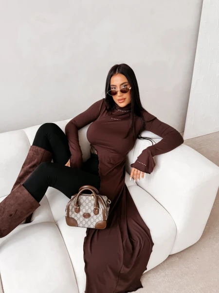 Bluzka damska OLAVOGA DUSK 2026 brąz - maWer Fashion
