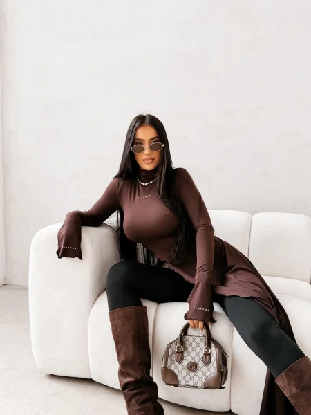 Bluzka damska OLAVOGA DUSK 2026 brąz - maWer Fashion