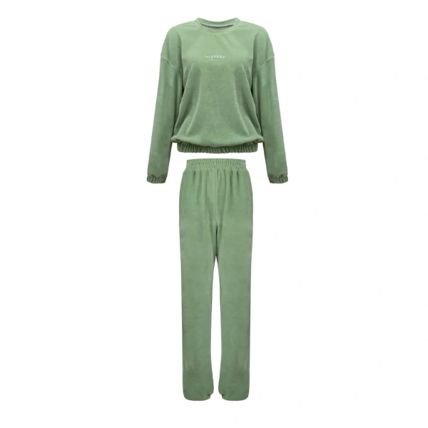 Welurowy komplet damski OLAVOGA NOELLE 2026 matcha - maWer Fashion