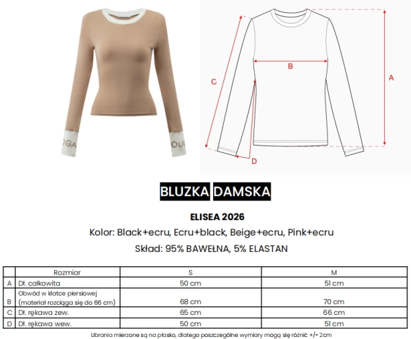 Bluzka damska OLAVOGA ELISEA 2026 róż - ecru - maWer Fashion