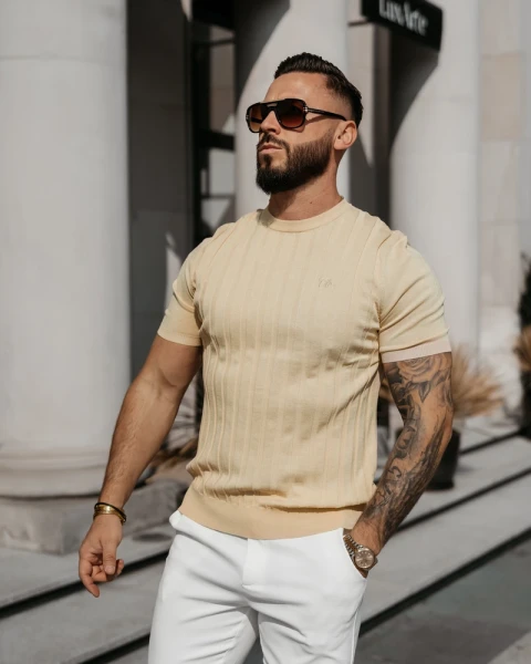 T-shirt męski OLAVOGA XAE 2026 beżowy - maWer Fashion