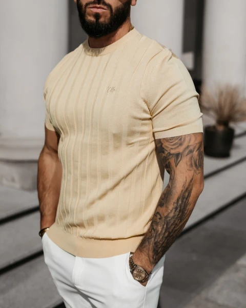 T-shirt męski OLAVOGA XAE 2026 beżowy - maWer Fashion