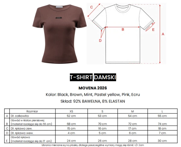 T-shirt damski OLAVOGA MOVENA 2026 brąz - maWer Fashion