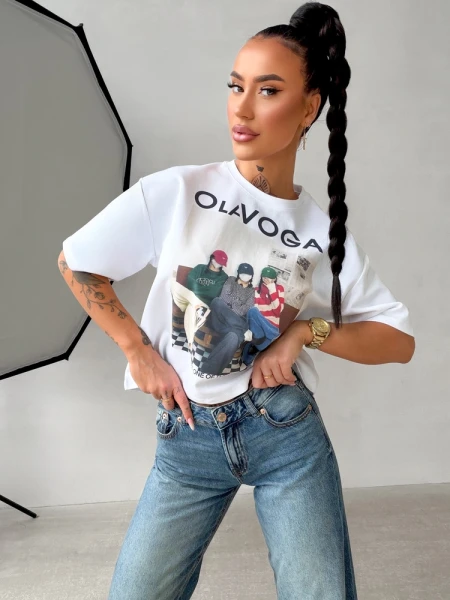 T-shirt damski OLAVOGA TRIOASI 2026 biały - maWer Fashion