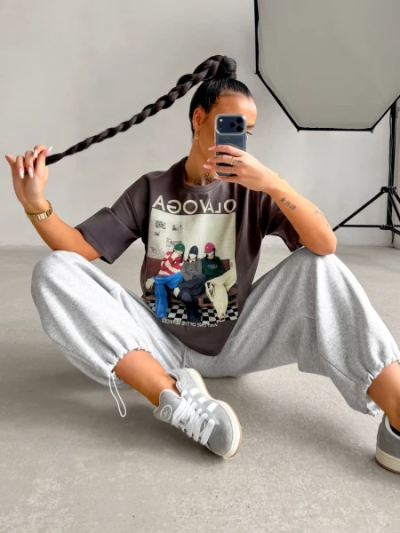 T-shirt damski OLAVOGA TRIOASI 2026 szary - maWer Fashion