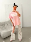 T-shirt damski OLAVOGA BRAFITTI 2026 pudrowy róż - maWer Fashion