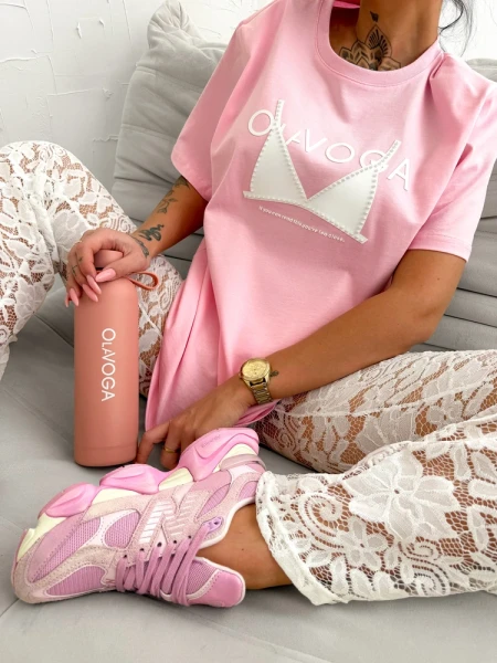 T-shirt damski OLAVOGA BRAFITTI 2026 pudrowy róż - maWer Fashion
