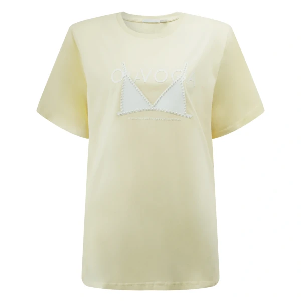 T-shirt damski OLAVOGA BRAFITTI 2026 masełkowy żółty - maWer Fashion