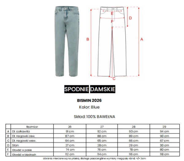 Spodnie damskie jeansy OLAVOGA BISMIN 2026 niebieskie - maWer Fashion