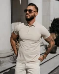 T-shirt męski polo OLAVOGA ZAIN 2026 beżowy - maWer Fashion