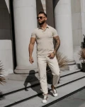 T-shirt męski polo OLAVOGA ZAIN 2026 beżowy - maWer Fashion