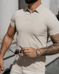 T-shirt męski polo OLAVOGA ZAIN 2026 beżowy - maWer Fashion