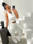 Spodnie damskie OLAVOGA LUXE LOUNGE 2026 ecru - maWer Fashion
